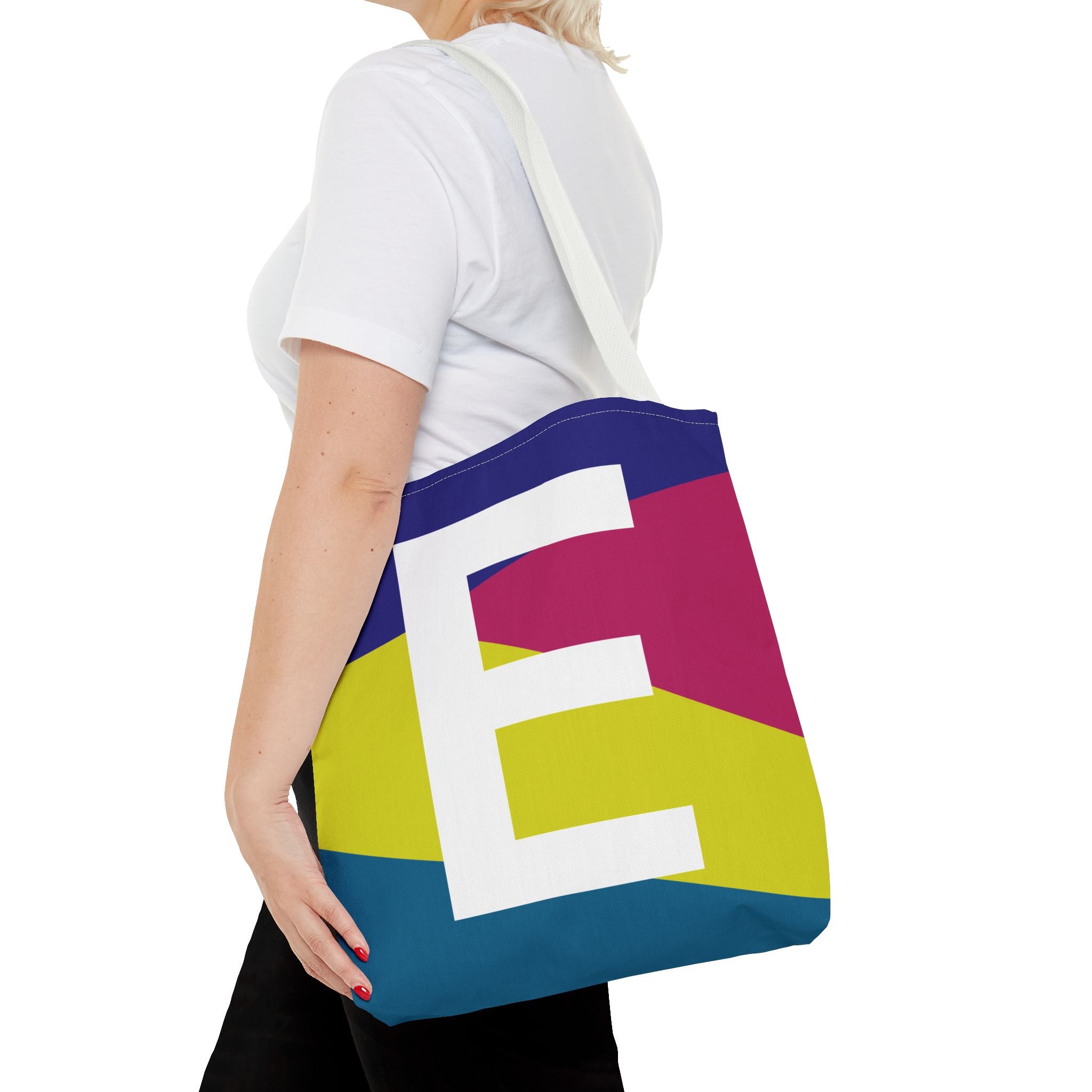 Monogram 'E' Colorblock Tote Bag — Personalized Initial E Shoulder Tote