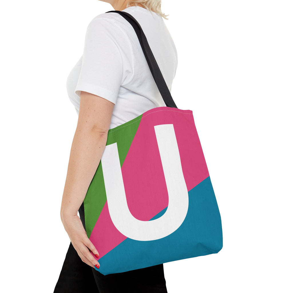 Monogram 'U' Colorblock Tote Bag — Personalized Initial U Shoulder Tote