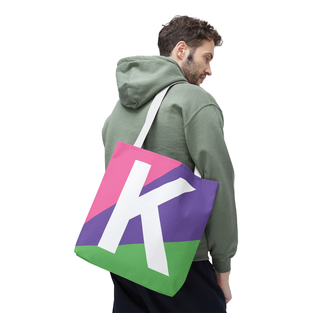 Monogram 'K' Colorblock Tote Bag — Personalized Initial K Shoulder Tote