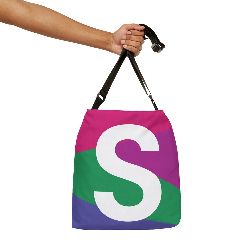 Initial Letter 'S' Colorblock Adjustable Tote Bag — Monogram Alphabet Shoulder Bag