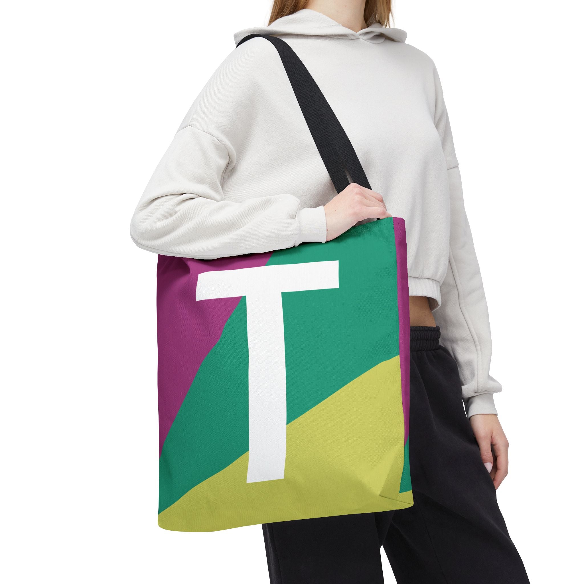 Monogram 'T' Colorblock Tote Bag — Personalized Initial T Shoulder Tote