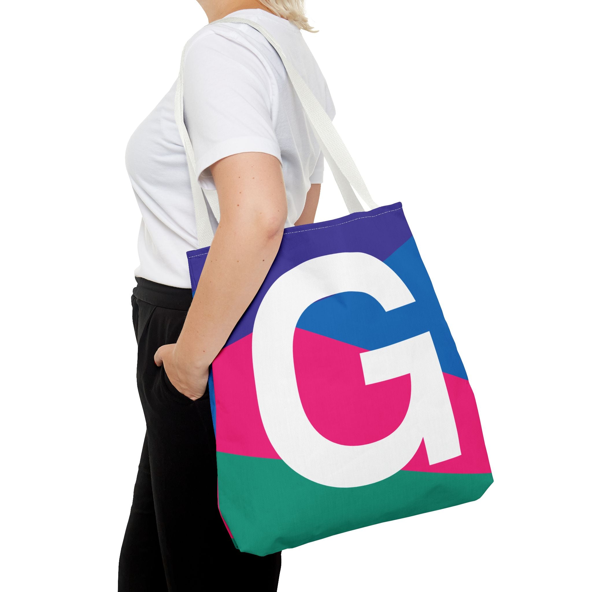 Monogram 'G' Colorblock Tote Bag — Personalized Initial G Shoulder Tote