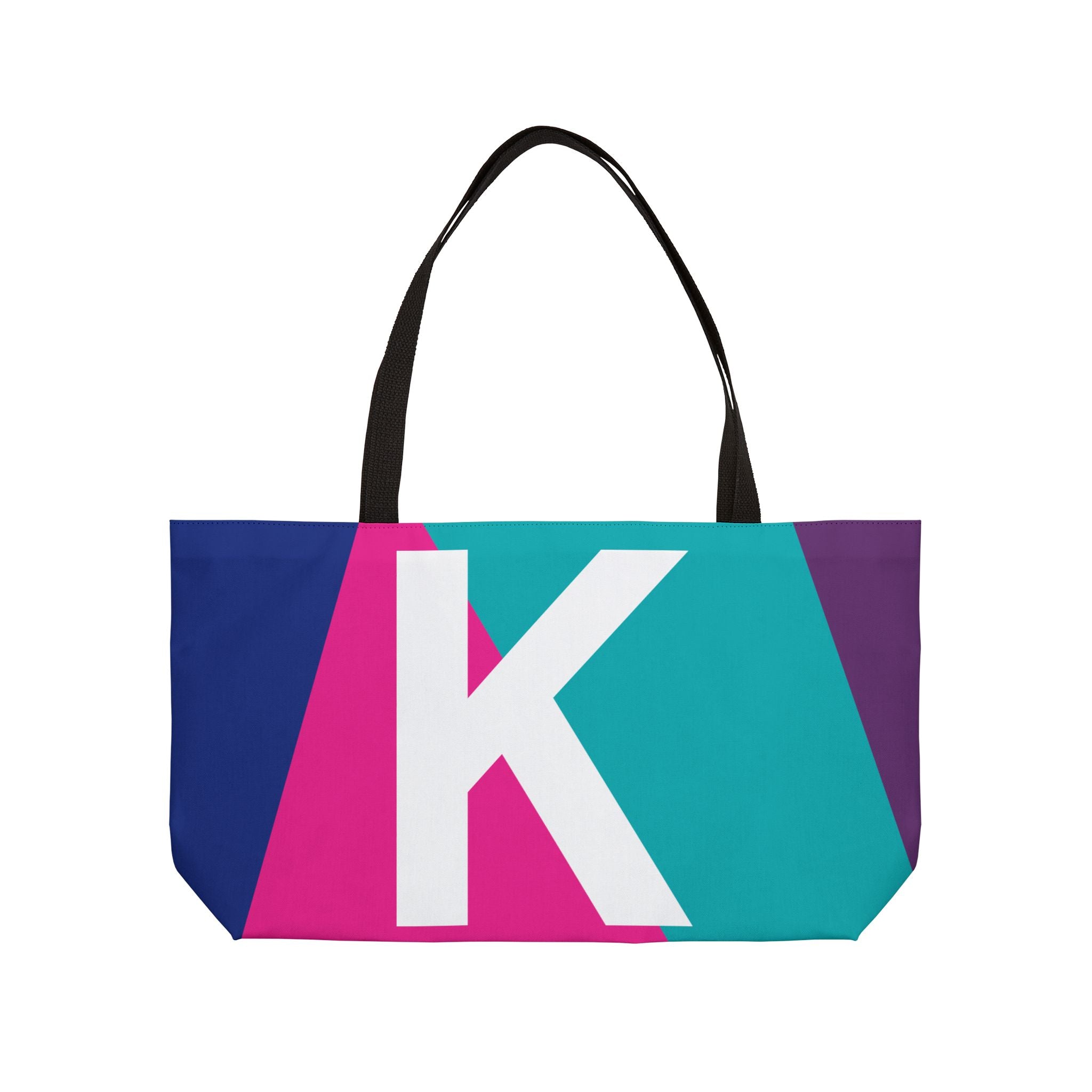 Personalized 'K' Colorblock Tote Bag — Monogram Weekender Tote