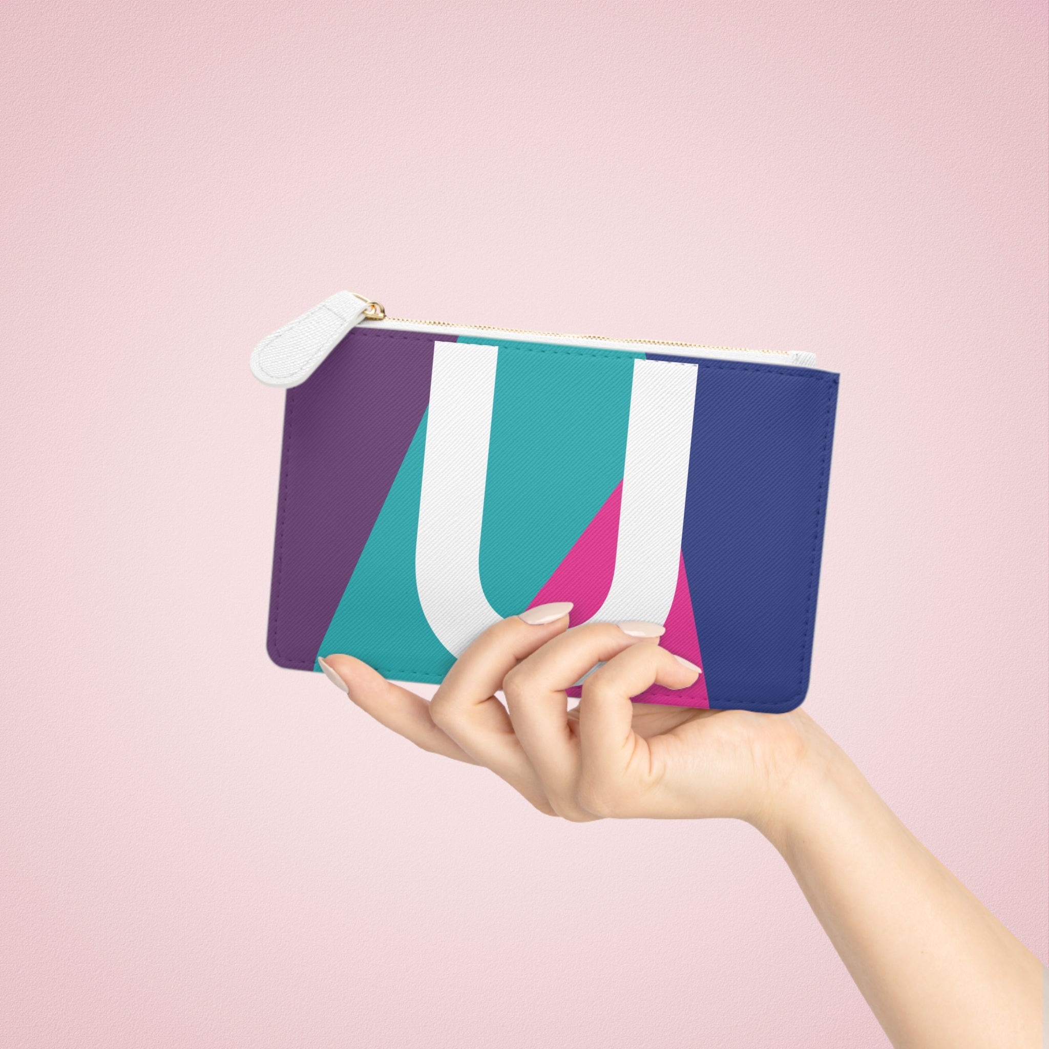 Initial U Mini Clutch — Colorblock Monogram Wristlet Wallet