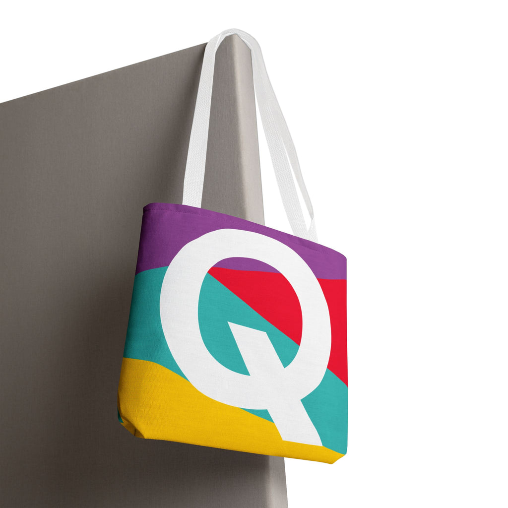 Monogram 'Q' Colorblock Tote Bag — Personalized Initial Q Shoulder Tote