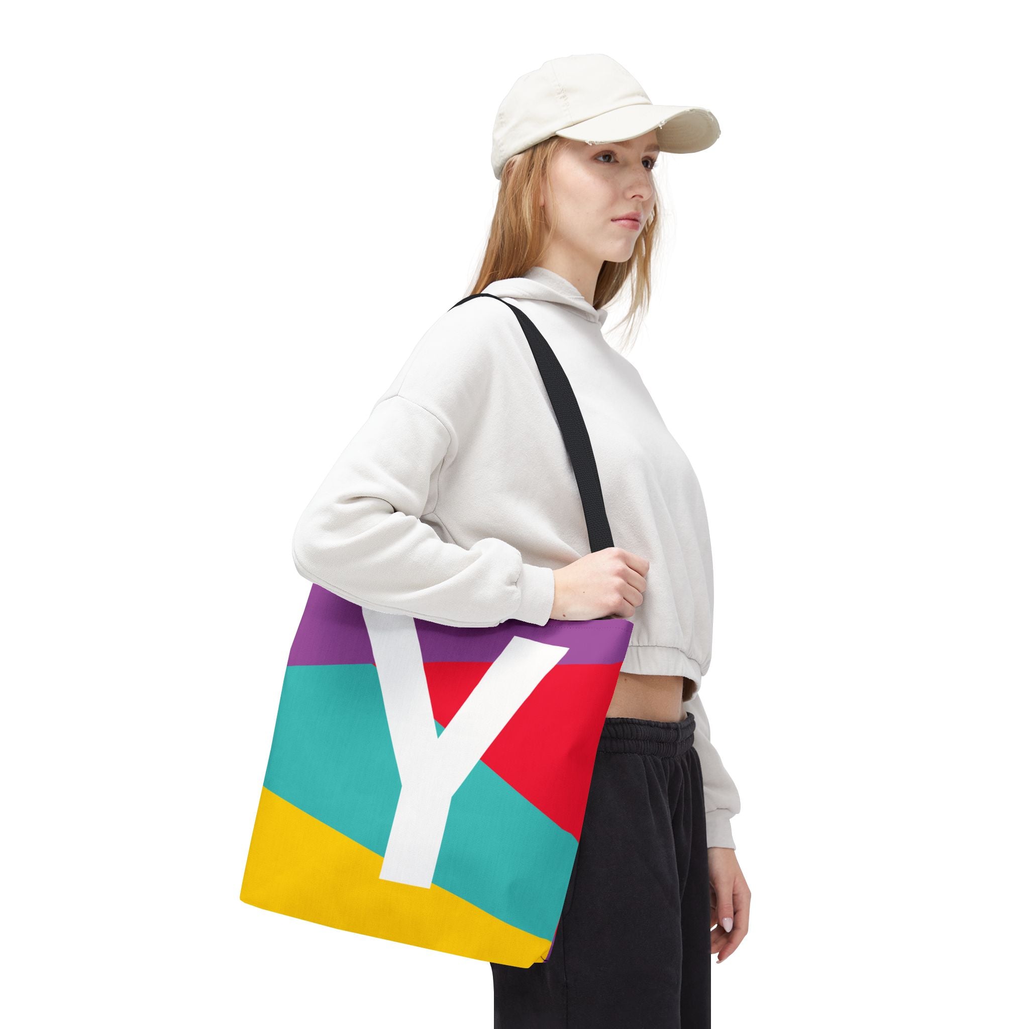Monogram 'Y' Colorblock Tote Bag — Personalized Initial Y Shoulder Tote