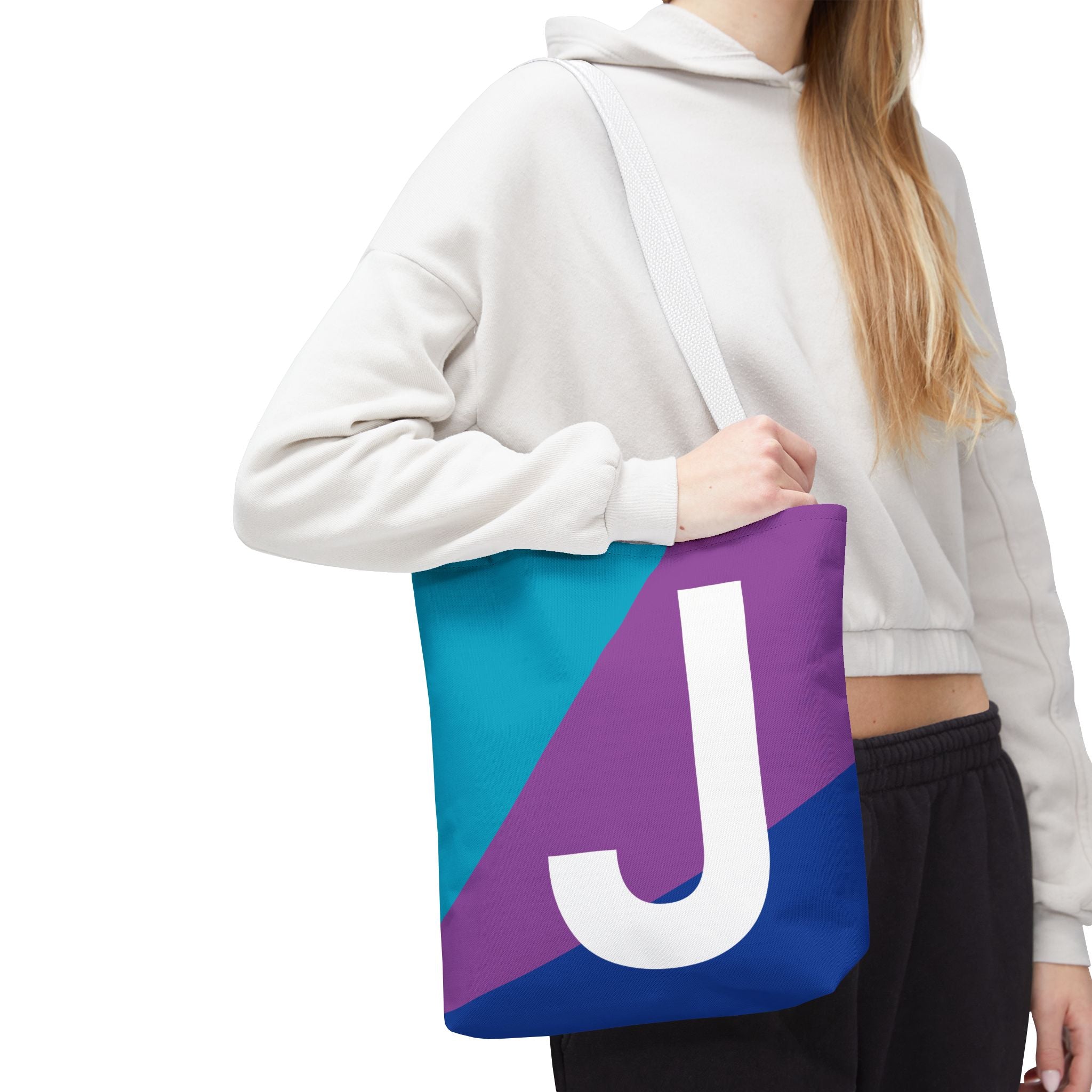 Monogram 'J' Colorblock Tote Bag — Personalized Initial J Shoulder Tote