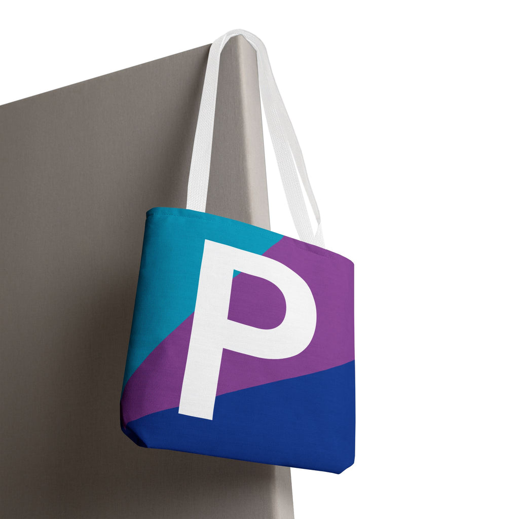 Monogram 'P' Colorblock Tote Bag — Personalized Initial P Shoulder Tote