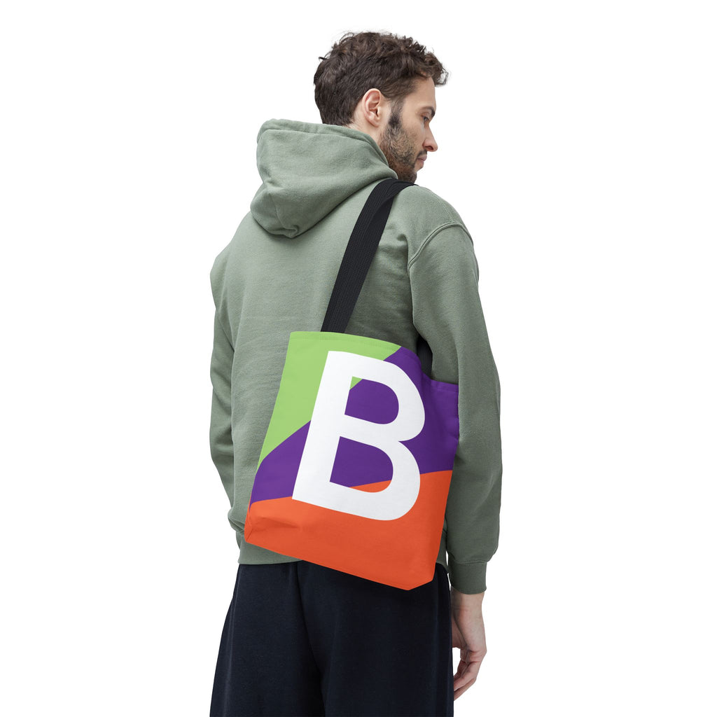 Monogram 'B' Colorblock Tote Bag — Personalized Initial B Shoulder Tote