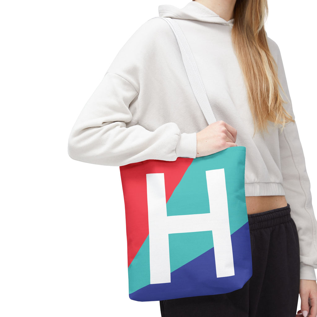 Monogram 'H' Colorblock Tote Bag — Personalized Initial H Shoulder Tote