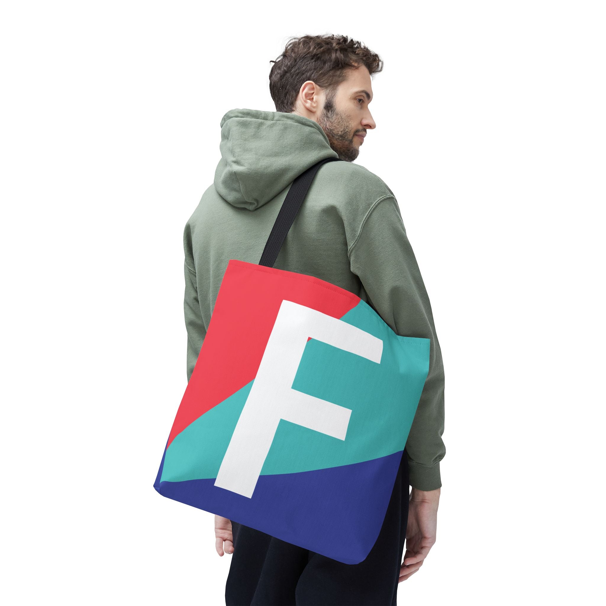 Monogram 'F' Colorblock Tote Bag — Personalized Initial F Shoulder Tote