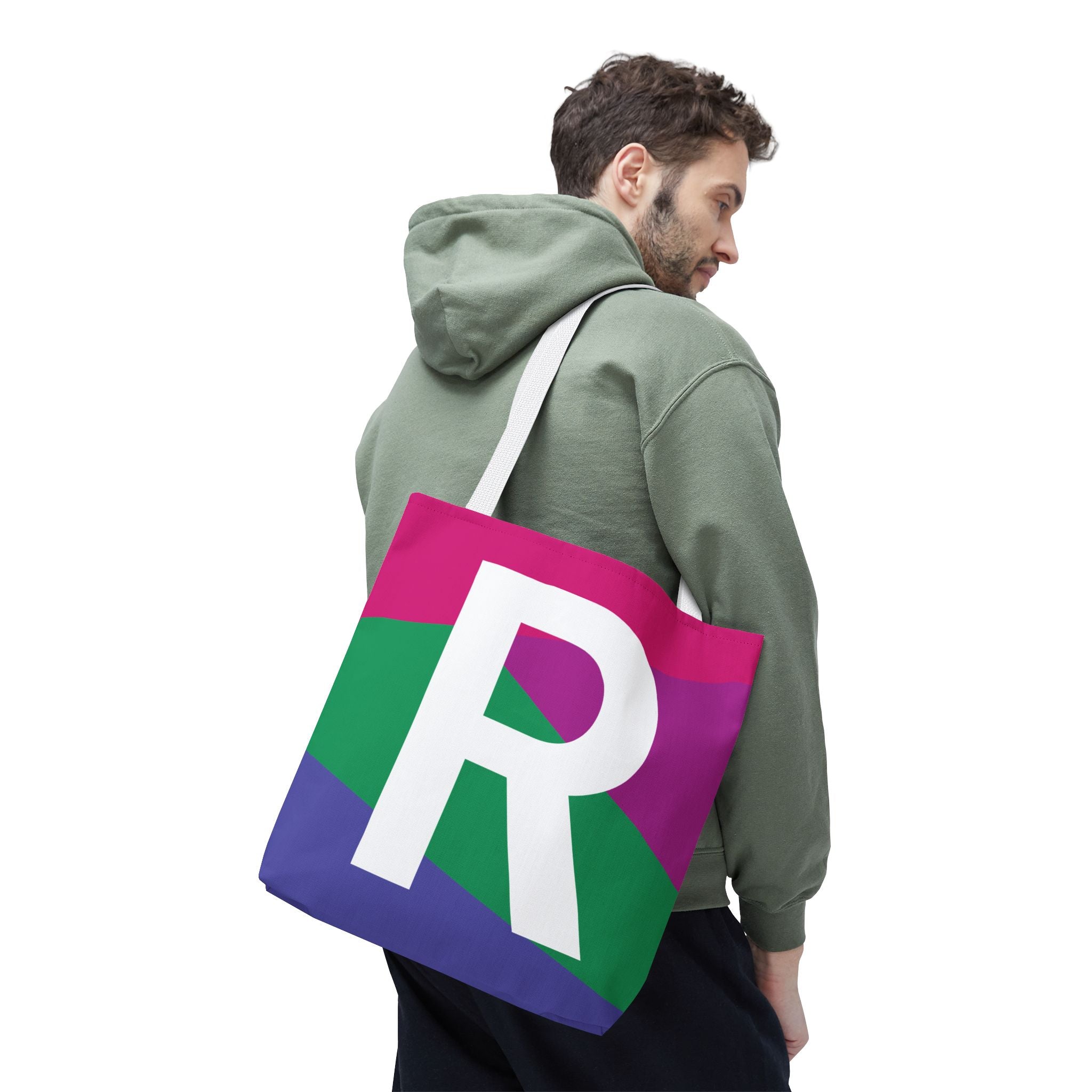 Monogram 'R' Colorblock Tote Bag — Personalized Initial R Shoulder Tote