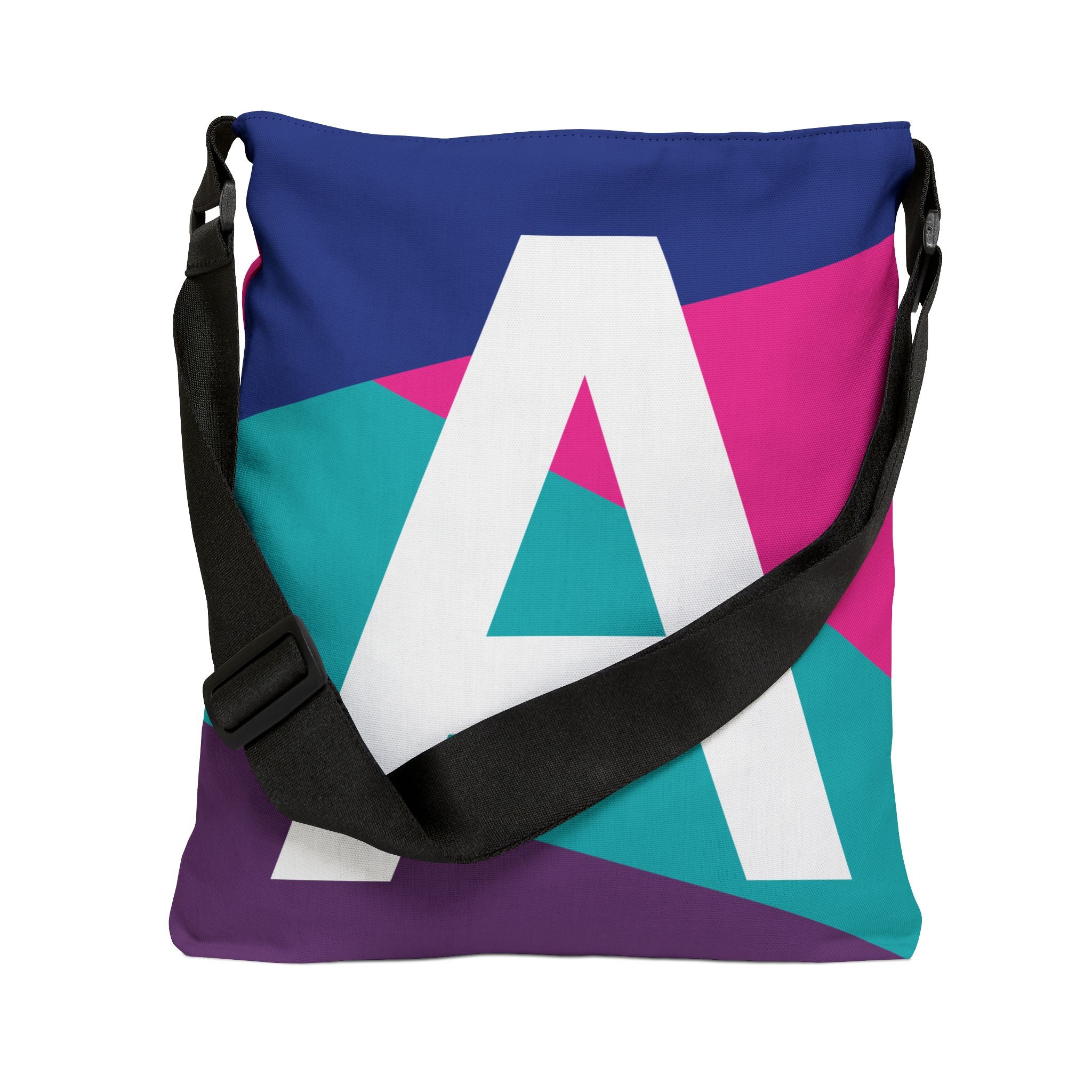 Initial Letter 'A' Colorblock Adjustable Tote Bag — Monogram Alphabet Shoulder Bag