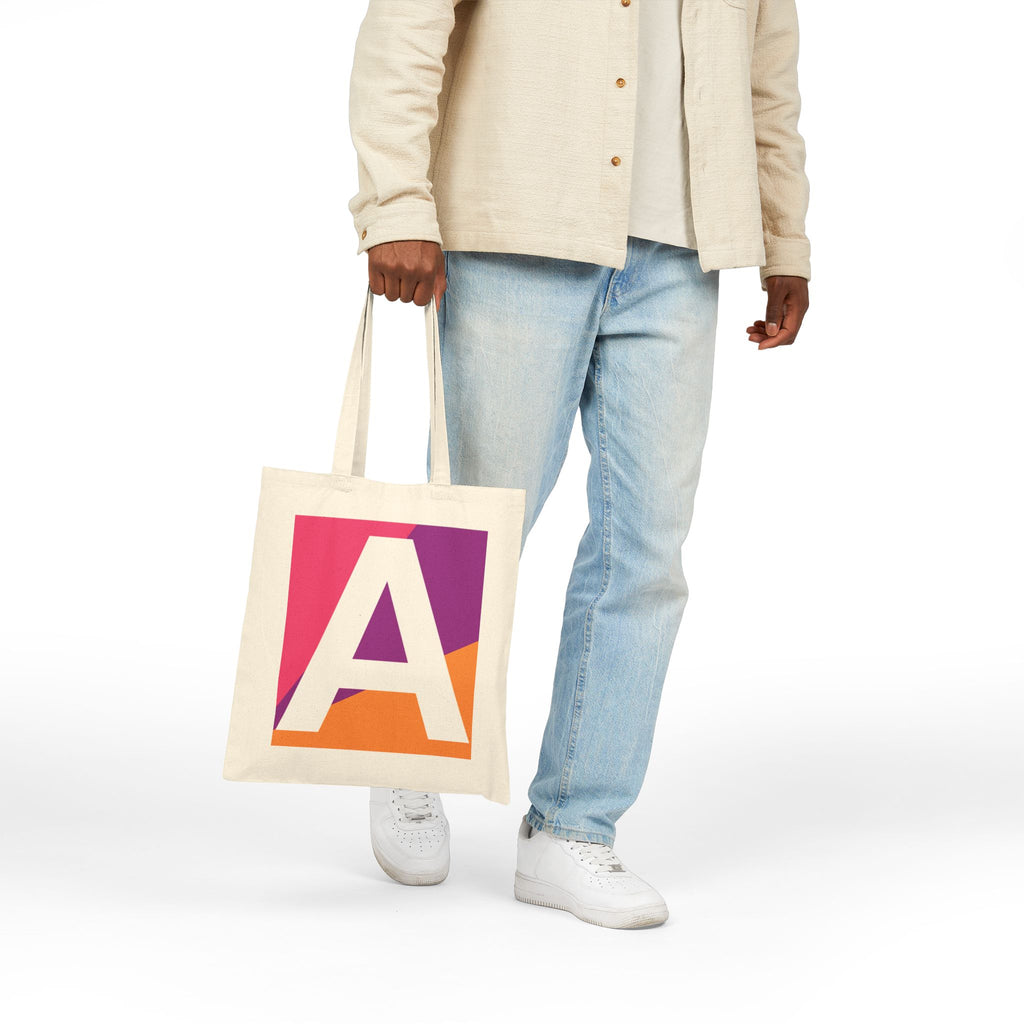 Initial A Colorblock Canvas Tote Bag — Monogram Letter A Reusable Grocery Tote
