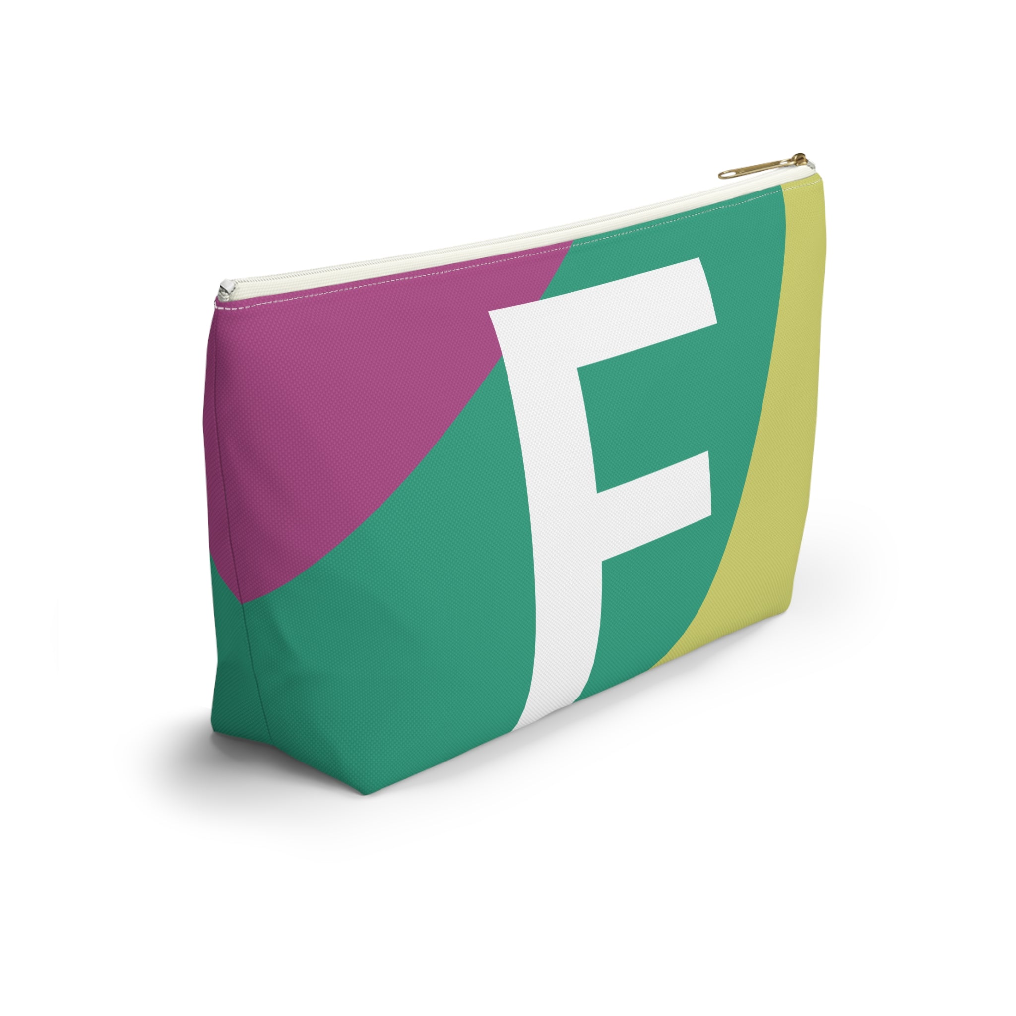 Initials Colorblock Accessory Pouch — Monogram F T-Bottom Cosmetic Bag