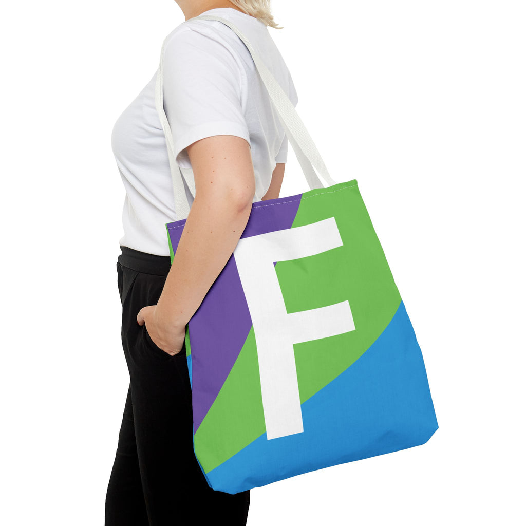 Monogram 'F' Colorblock Tote Bag — Personalized Initial F Shoulder Tote