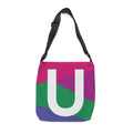 Initial Letter 'U' Colorblock Adjustable Tote Bag — Monogram Alphabet Shoulder Bag