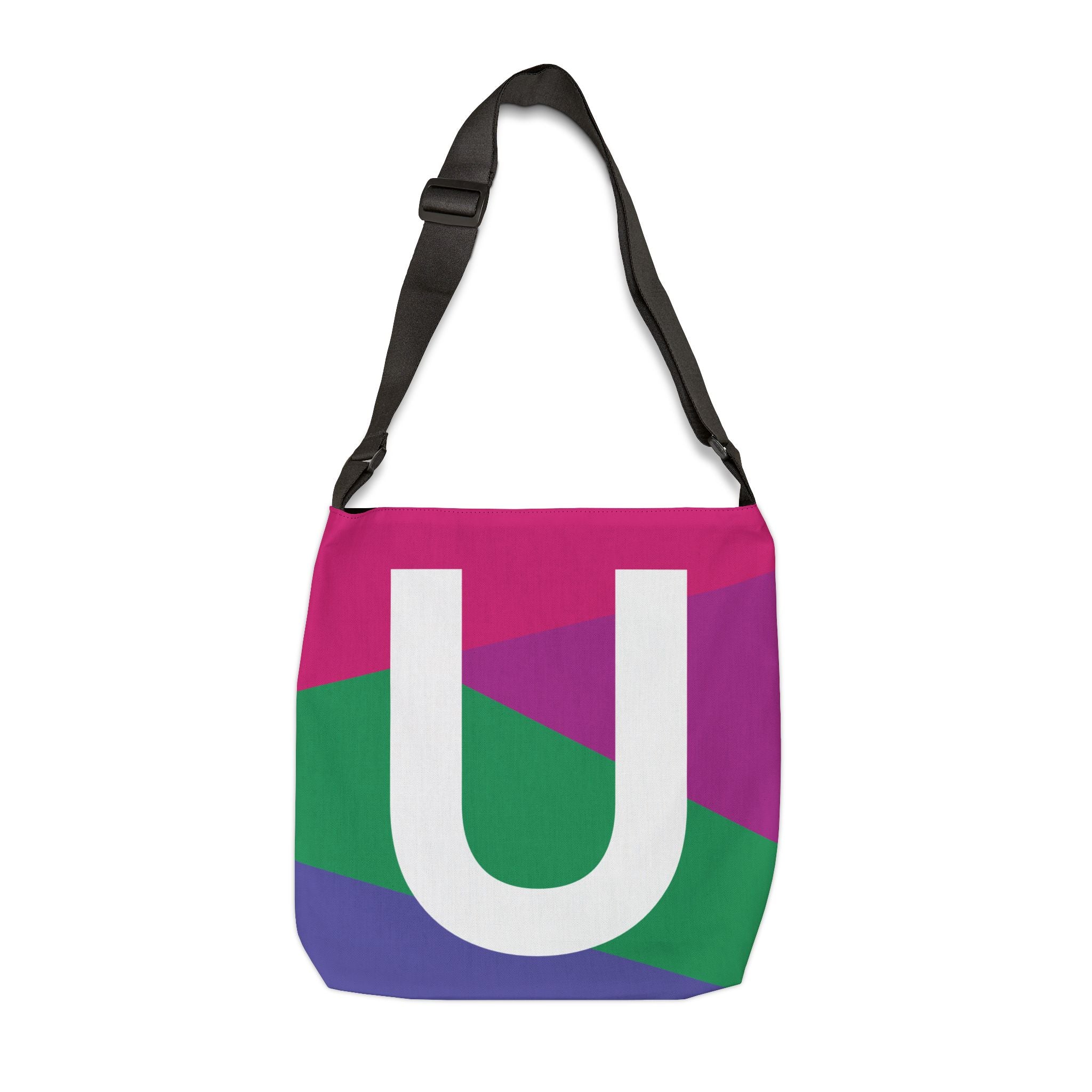 Initial Letter 'U' Colorblock Adjustable Tote Bag — Monogram Alphabet Shoulder Bag