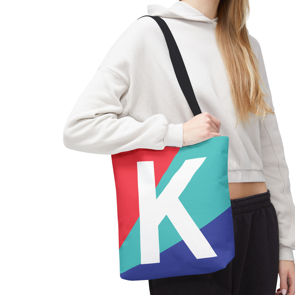 Monogram 'K' Colorblock Tote Bag — Personalized Initial K Shoulder Tote