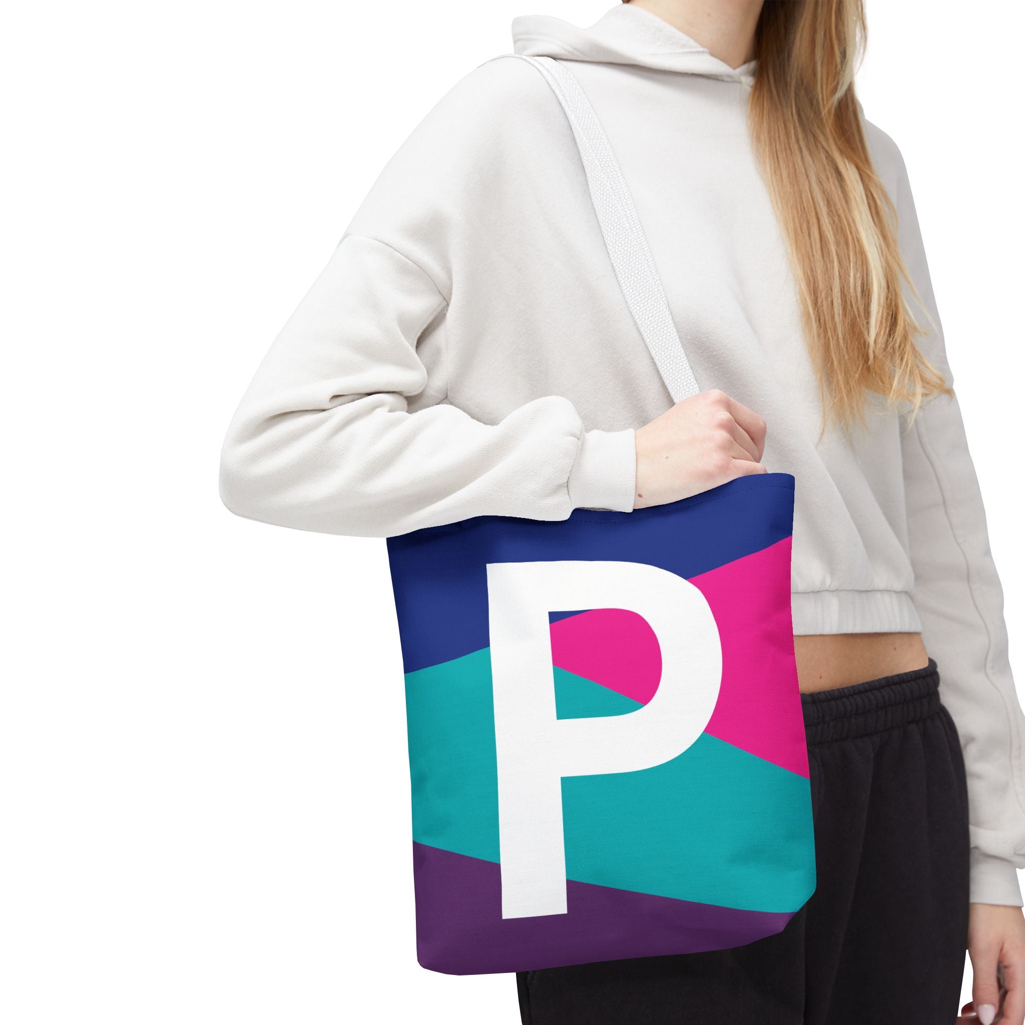 Monogram 'P' Colorblock Tote Bag — Personalized Initial P Shoulder Tote