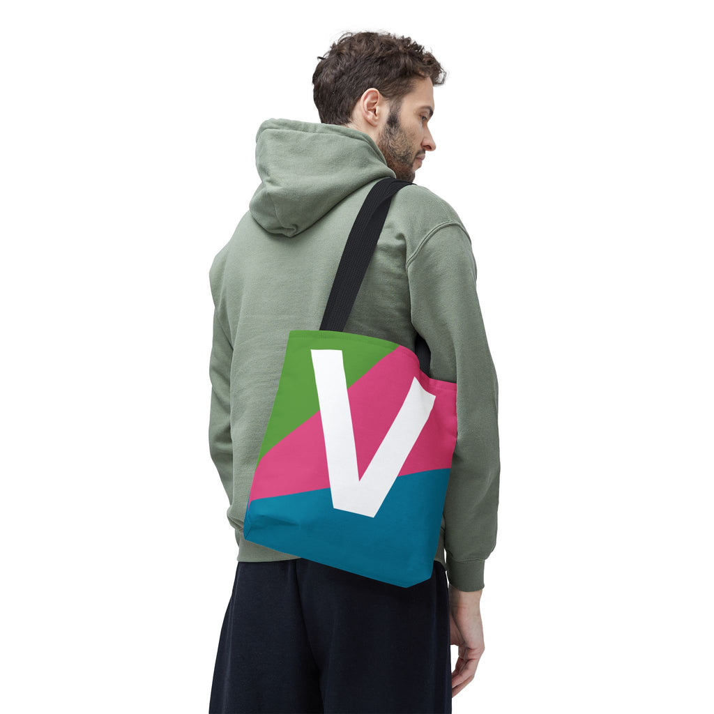Monogram 'V' Colorblock Tote Bag — Personalized Initial V Shoulder Tote