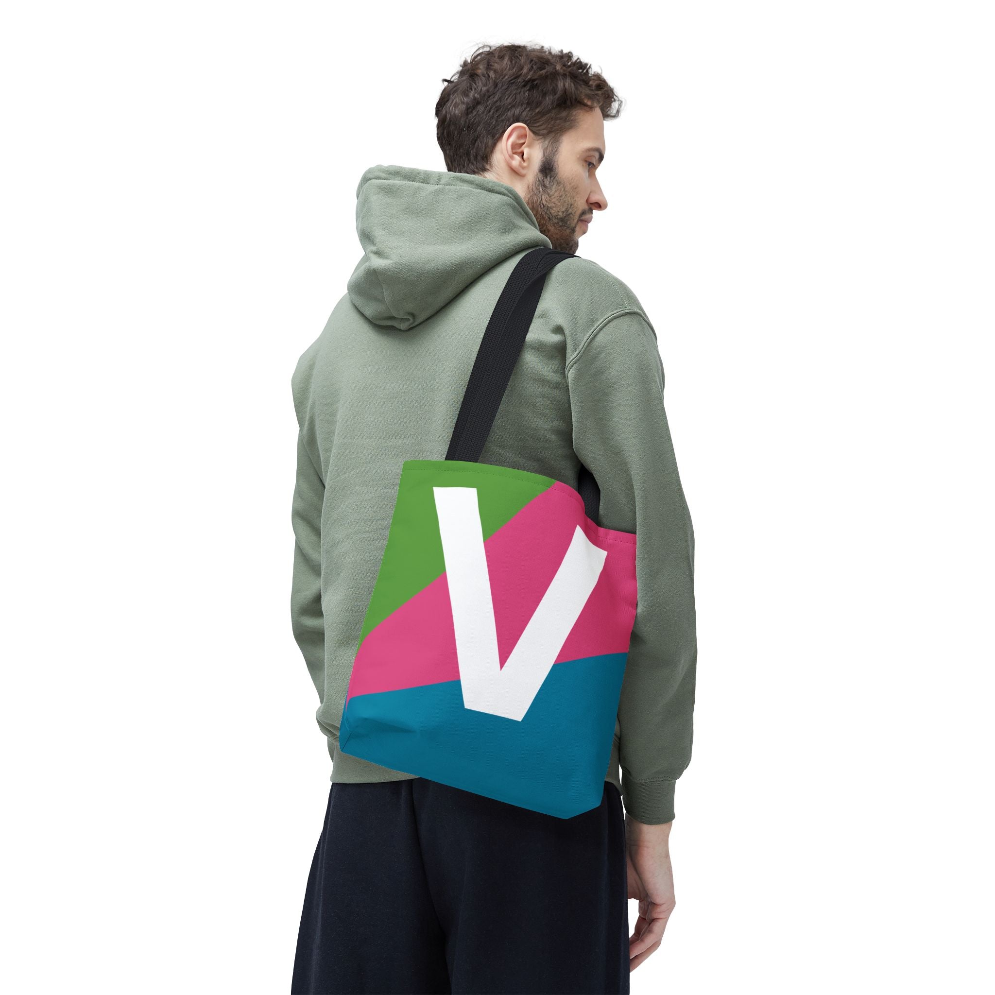 Monogram 'V' Colorblock Tote Bag — Personalized Initial V Shoulder Tote
