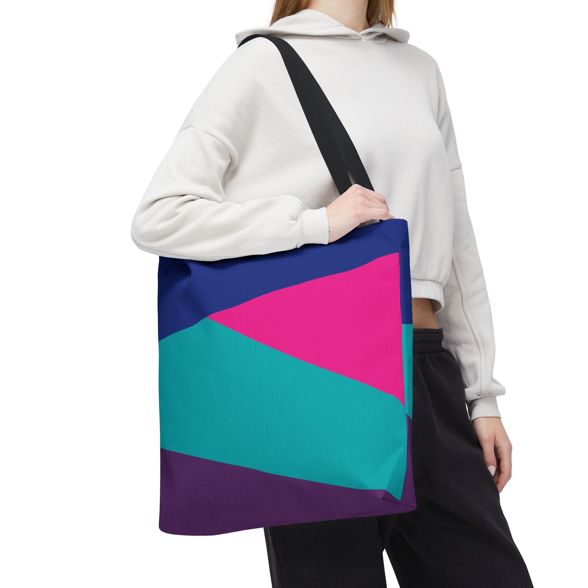 Retro 80s & 90s Inspired Color Block Tote Bag | Stylish Everyday Canvas Shoulder Bag