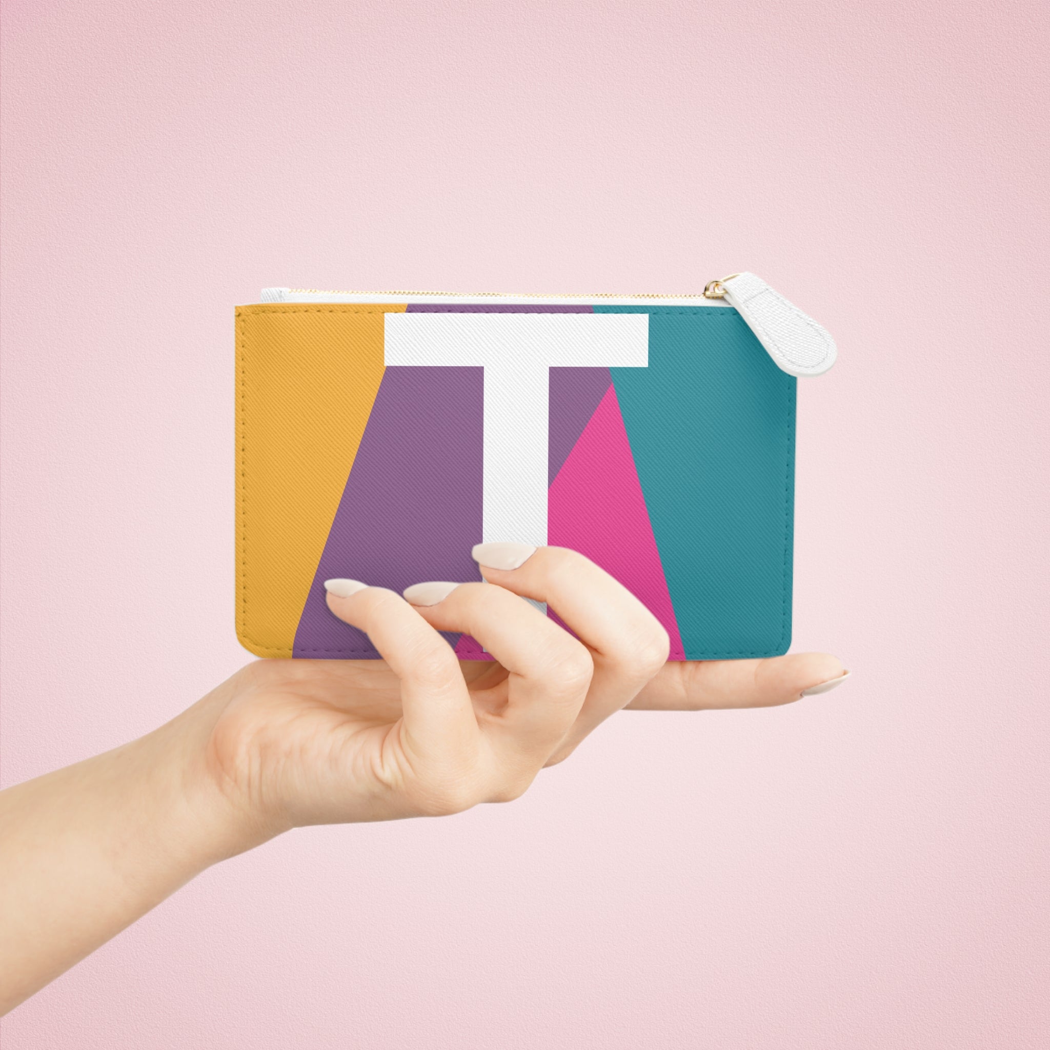 Initial T Mini Clutch — Colorblock Monogram Wristlet Wallet