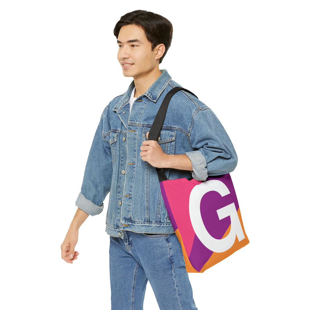Initial Letter 'G' Colorblock Adjustable Tote Bag — Monogram Alphabet Shoulder Bag