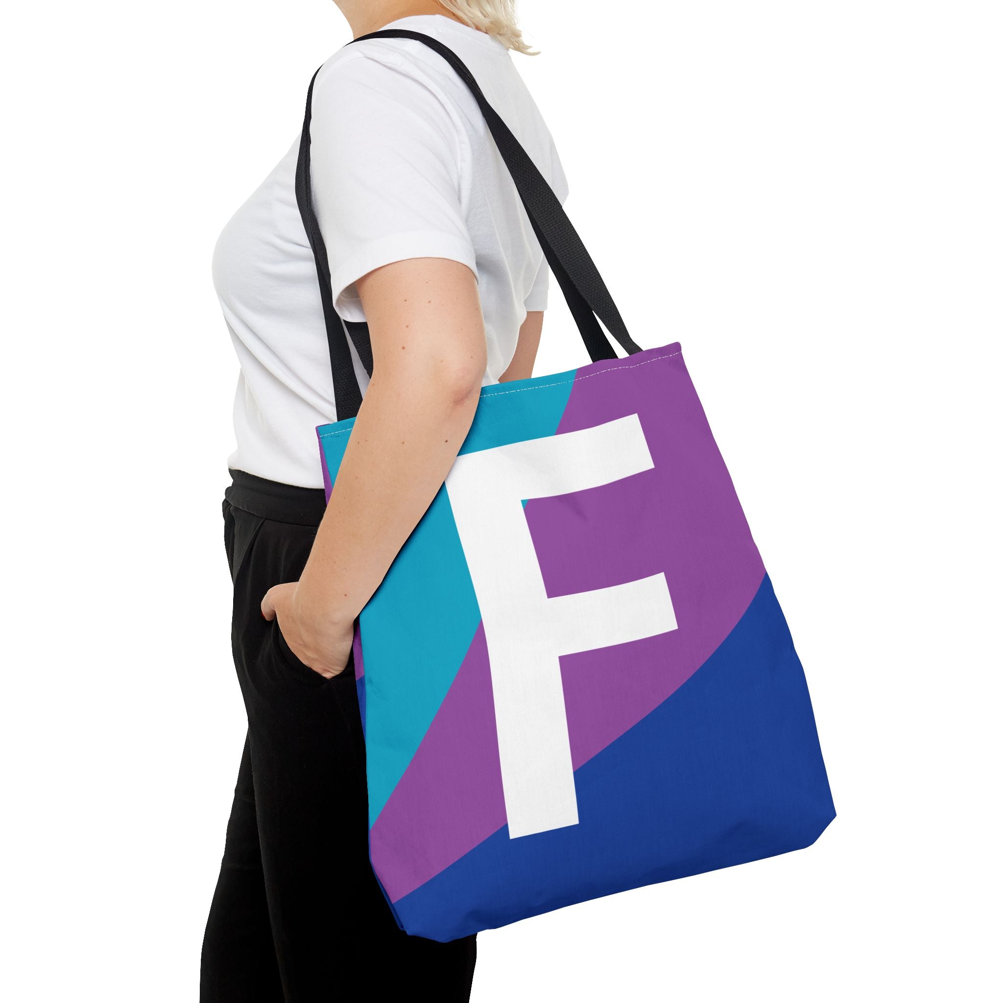 Monogram 'F' Colorblock Tote Bag — Personalized Initial F Shoulder Tote