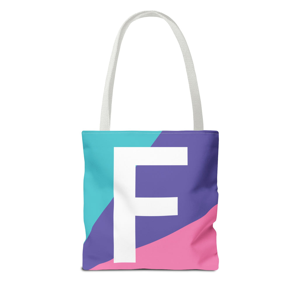 Monogram 'F' Colorblock Tote Bag — Personalized Initial F Shoulder Tote
