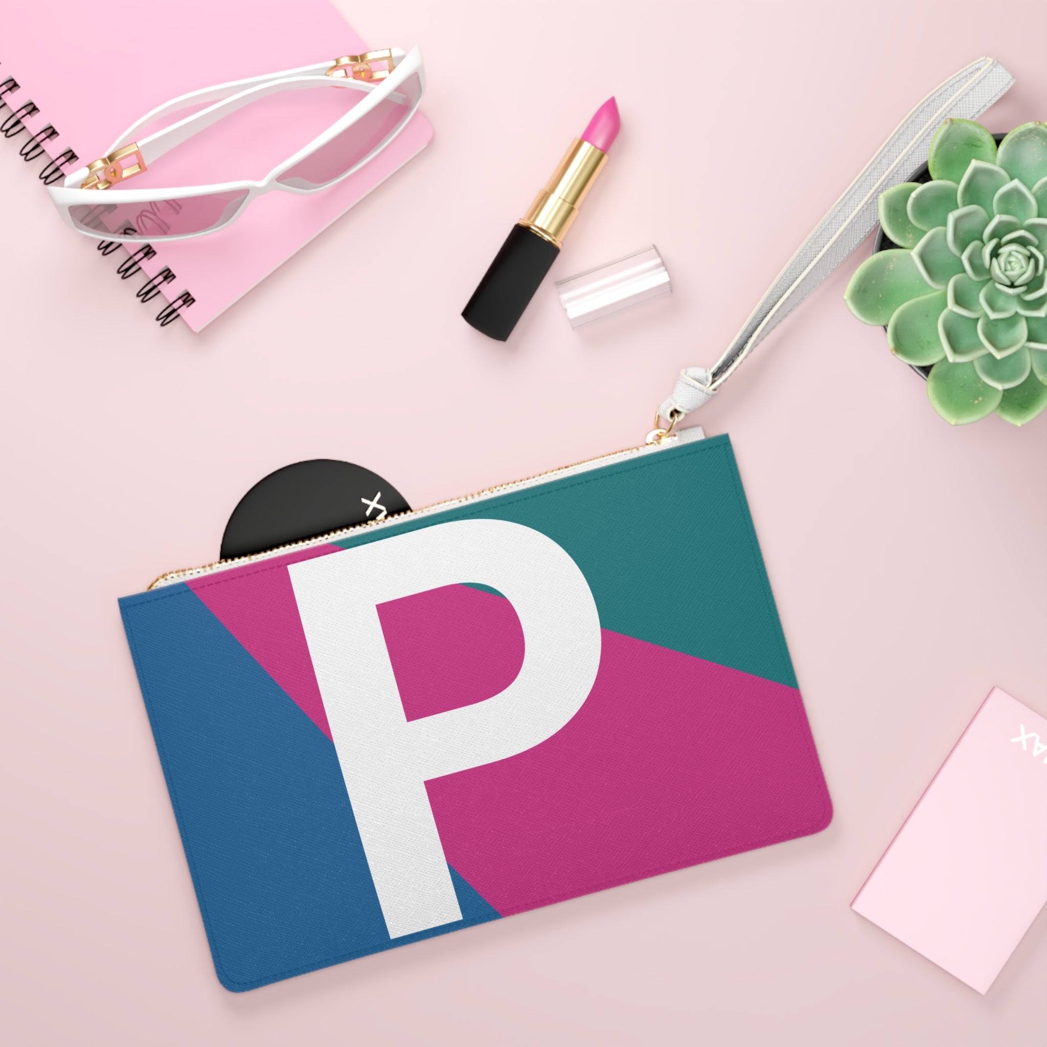 Monogram 'P' Colorblock Clutch Bag — Bold Geometric Wristlet for Everyday & Gifts