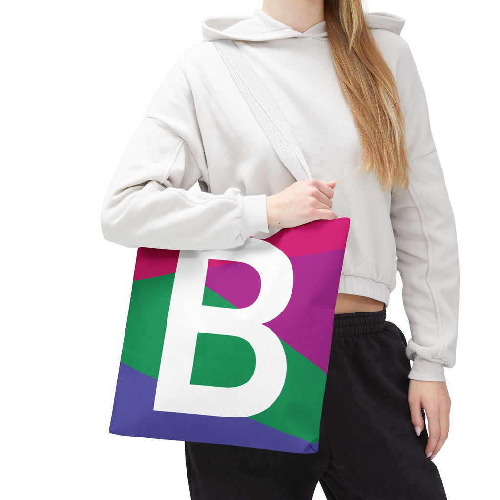 Monogram 'B' Colorblock Tote Bag — Personalized Initial B Shoulder Tote