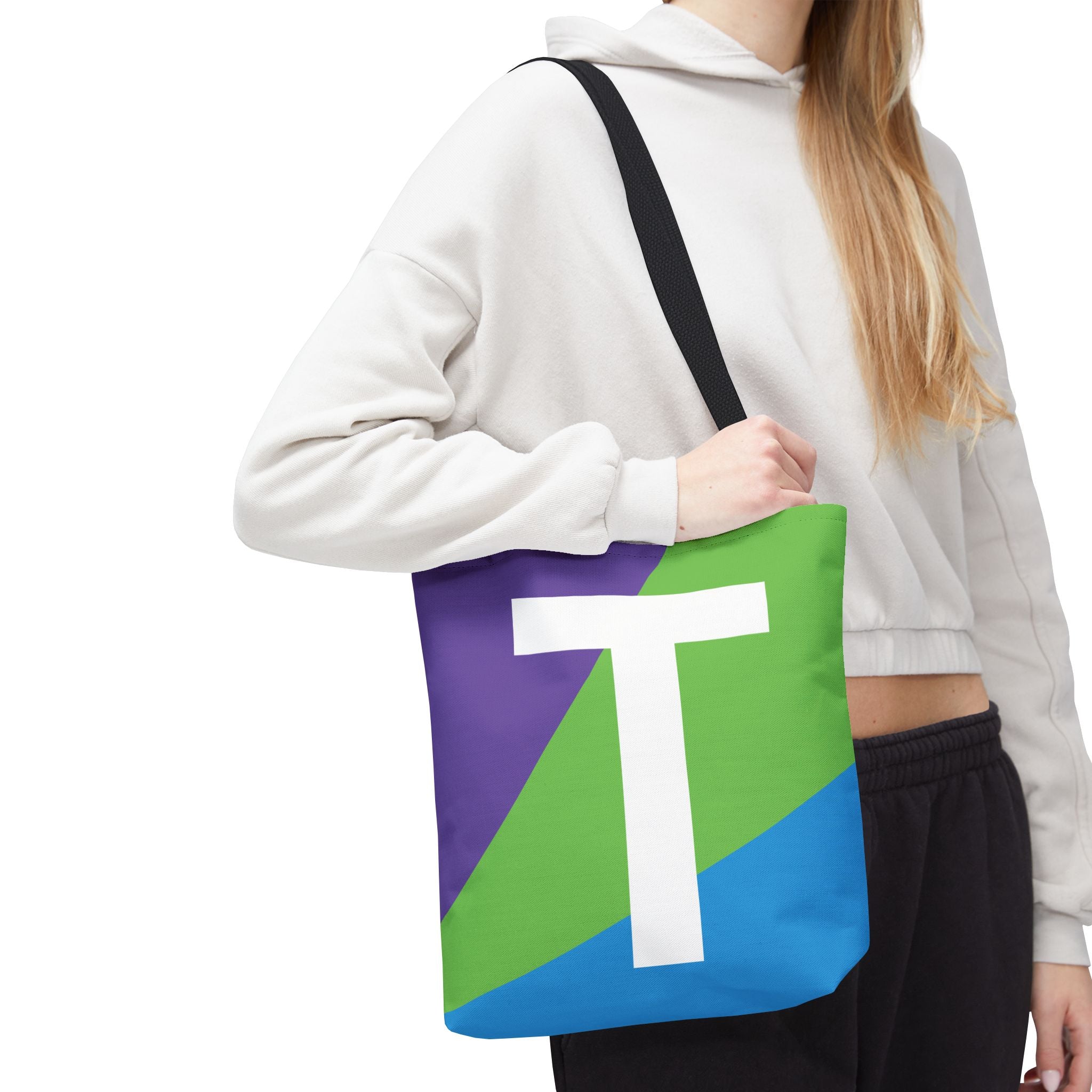 Monogram 'T' Colorblock Tote Bag — Personalized Initial T Shoulder Tote