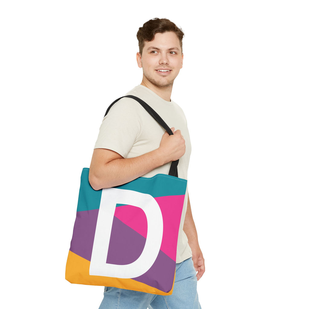 Monogram 'D' Colorblock Tote Bag — Personalized Initial D Shoulder Tote