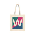 Initial W Colorblock Canvas Tote Bag — Monogram Letter W Reusable Grocery Tote