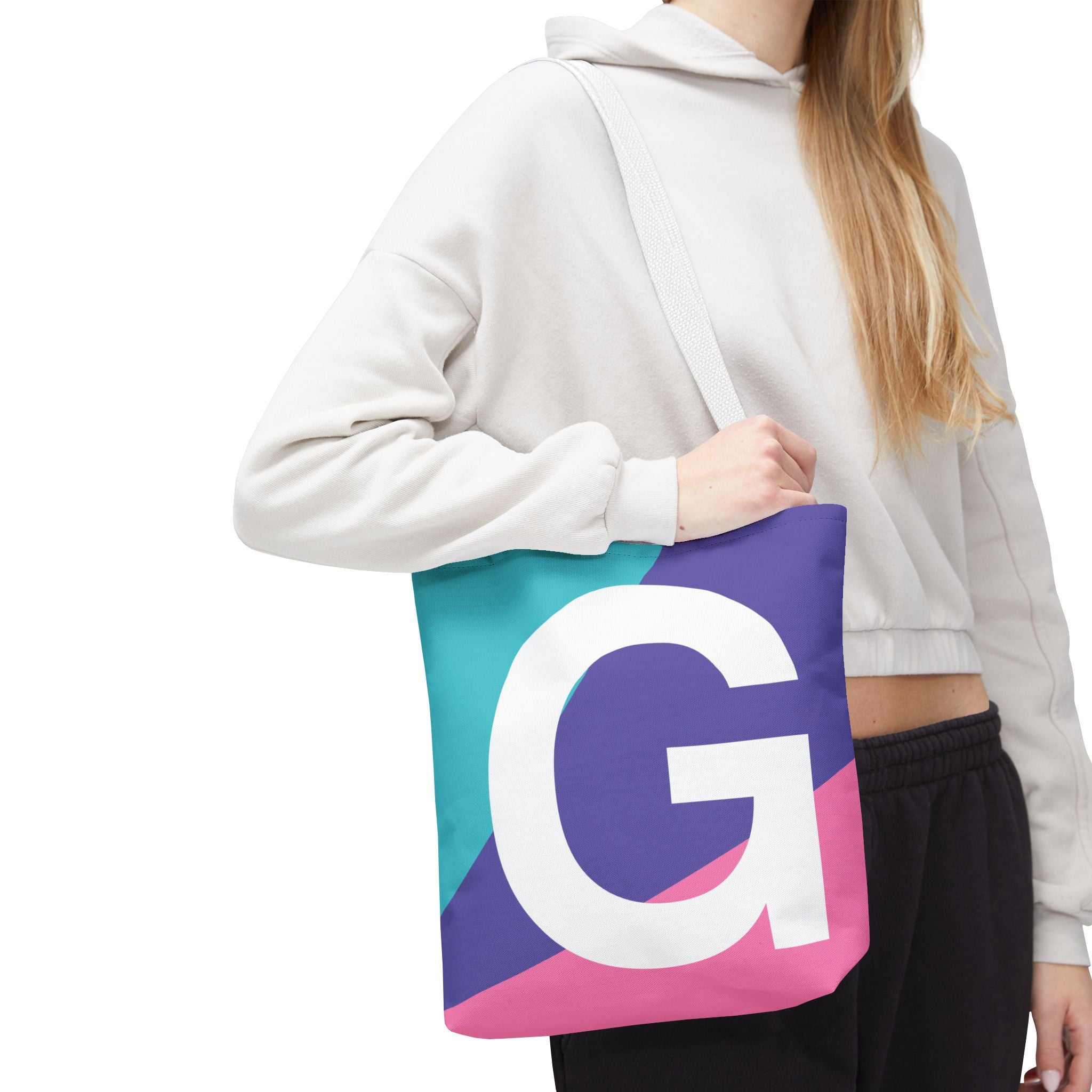 Monogram 'G' Colorblock Tote Bag — Personalized Initial G Shoulder Tote