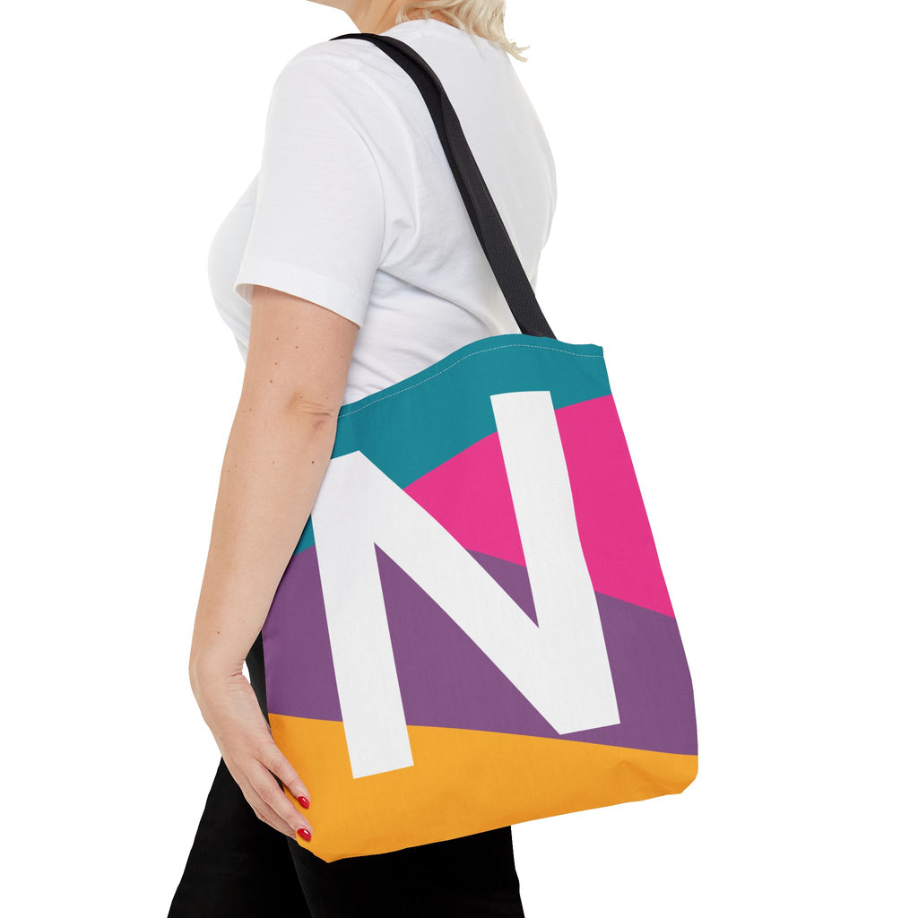 Monogram 'N' Colorblock Tote Bag — Personalized Initial N Shoulder Tote