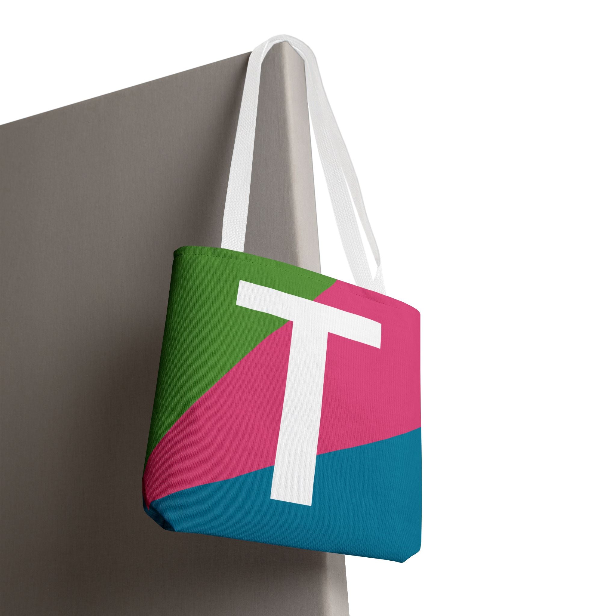 Monogram 'T' Colorblock Tote Bag — Personalized Initial T Shoulder Tote
