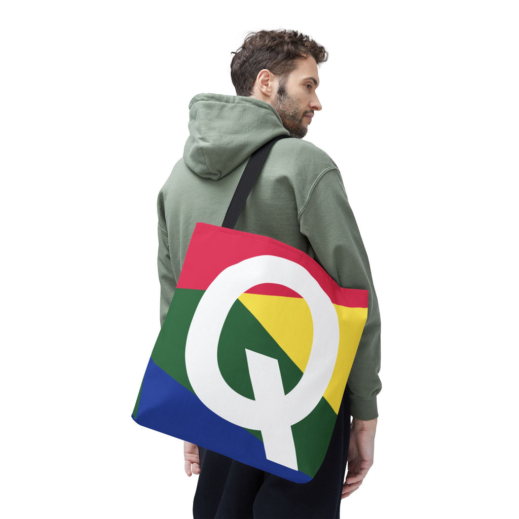 Monogram 'Q' Colorblock Tote Bag — Personalized Initial Q Shoulder Tote