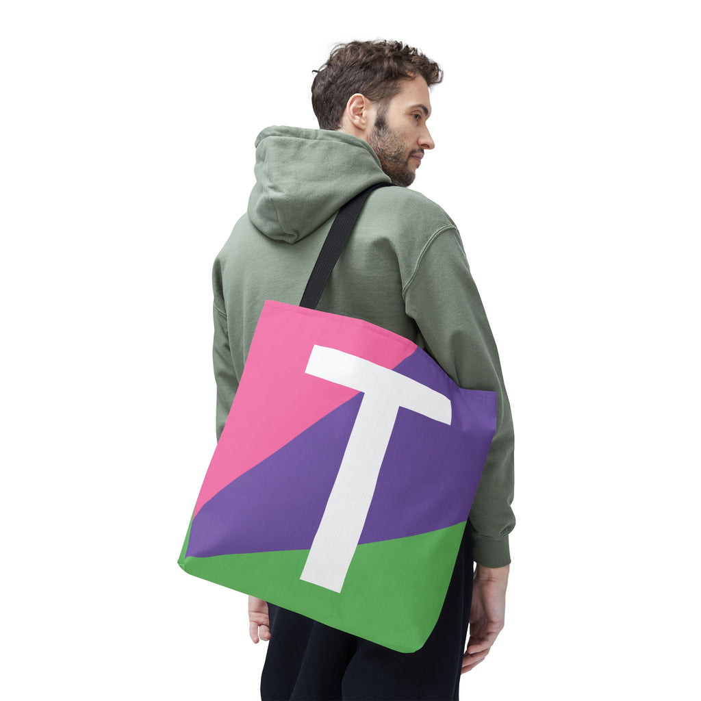 Monogram 'T' Colorblock Tote Bag — Personalized Initial T Shoulder Tote