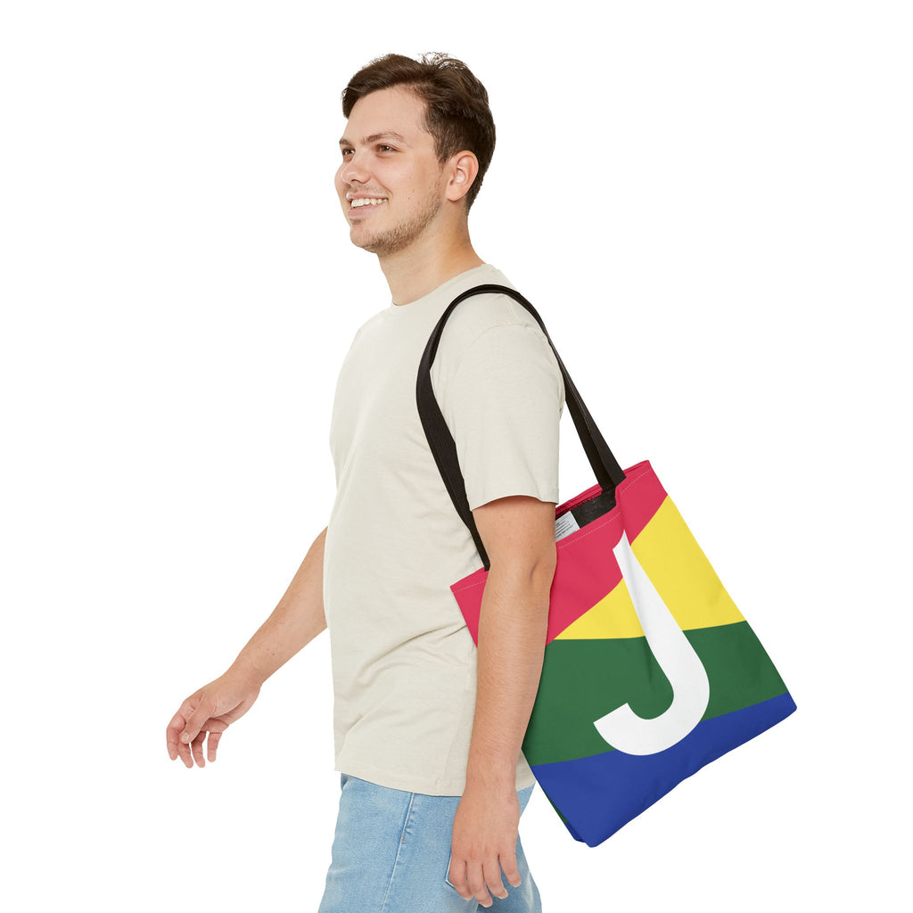 Monogram 'J' Colorblock Tote Bag — Personalized Initial J Shoulder Tote