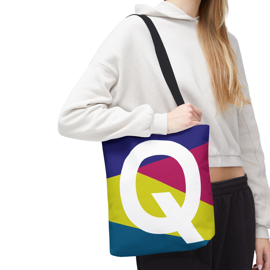 Monogram 'Q' Colorblock Tote Bag — Personalized Initial Q Shoulder Tote