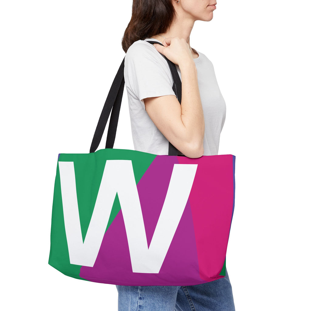 Personalized 'W' Colorblock Tote Bag — Monogram Weekender Tote