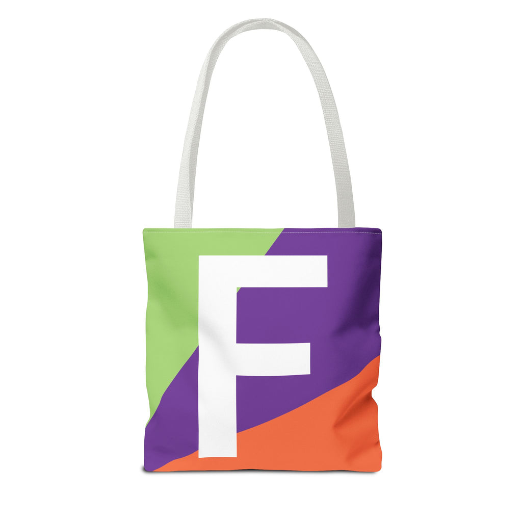 Monogram 'F' Colorblock Tote Bag — Personalized Initial F Shoulder Tote