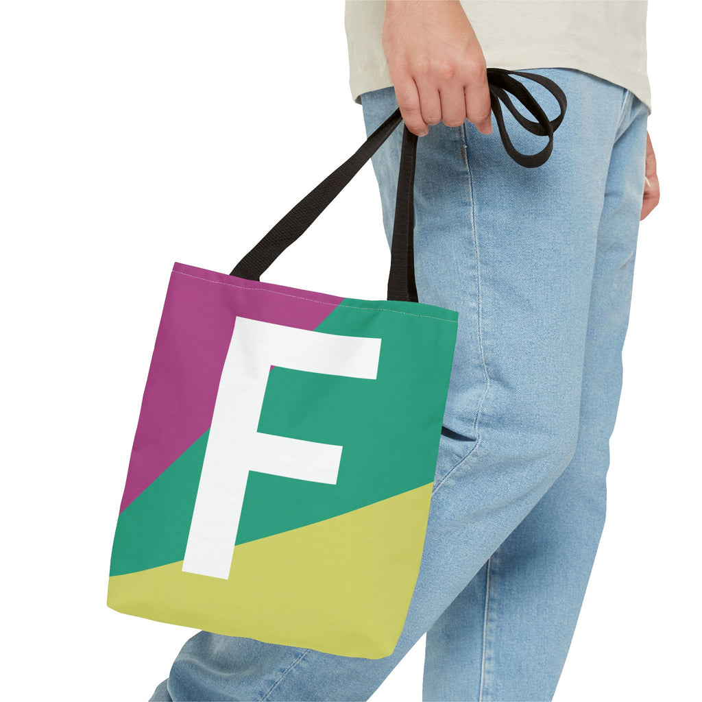 Monogram 'F' Colorblock Tote Bag — Personalized Initial F Shoulder Tote