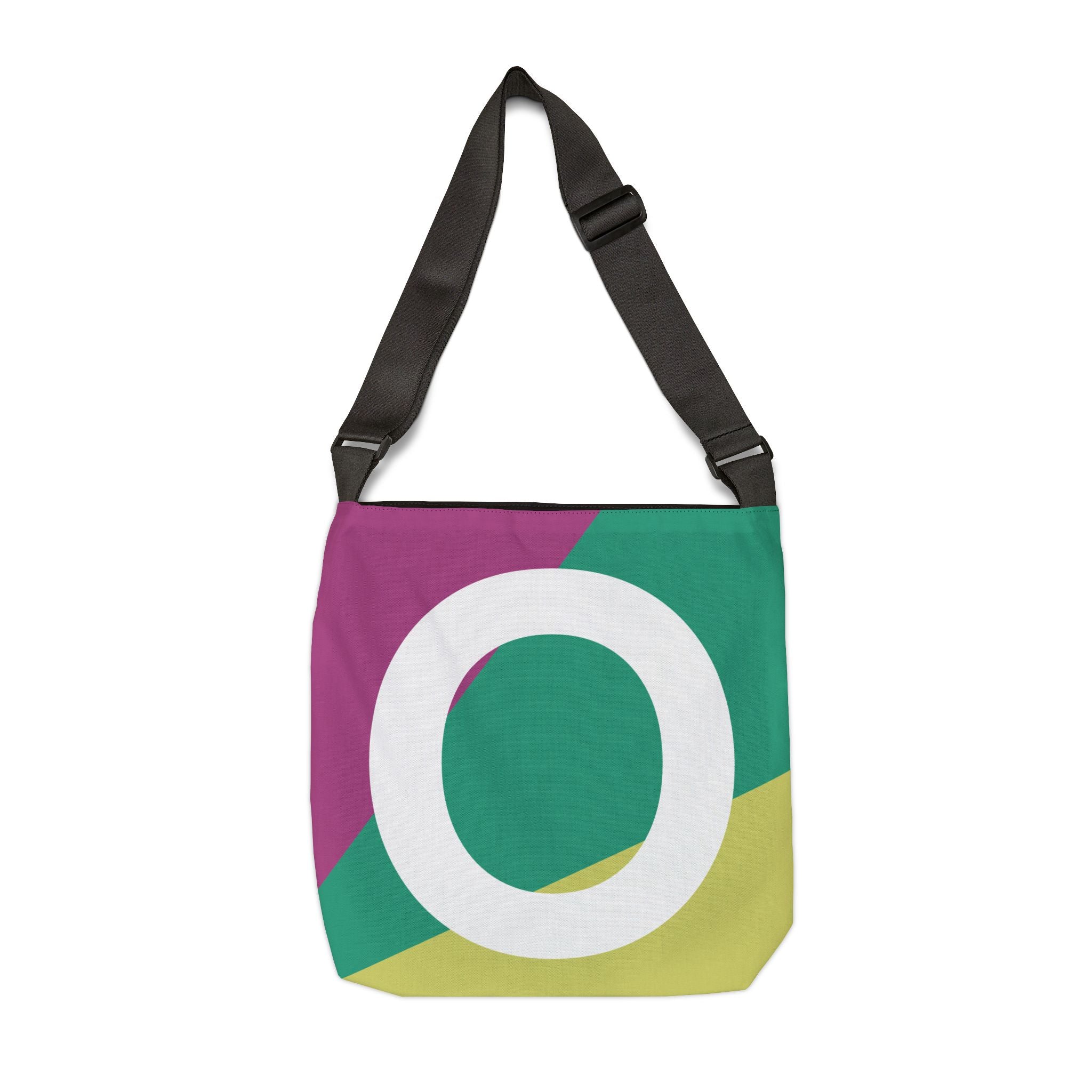 Initial Letter 'O' Colorblock Adjustable Tote Bag — Monogram Alphabet Shoulder Bag