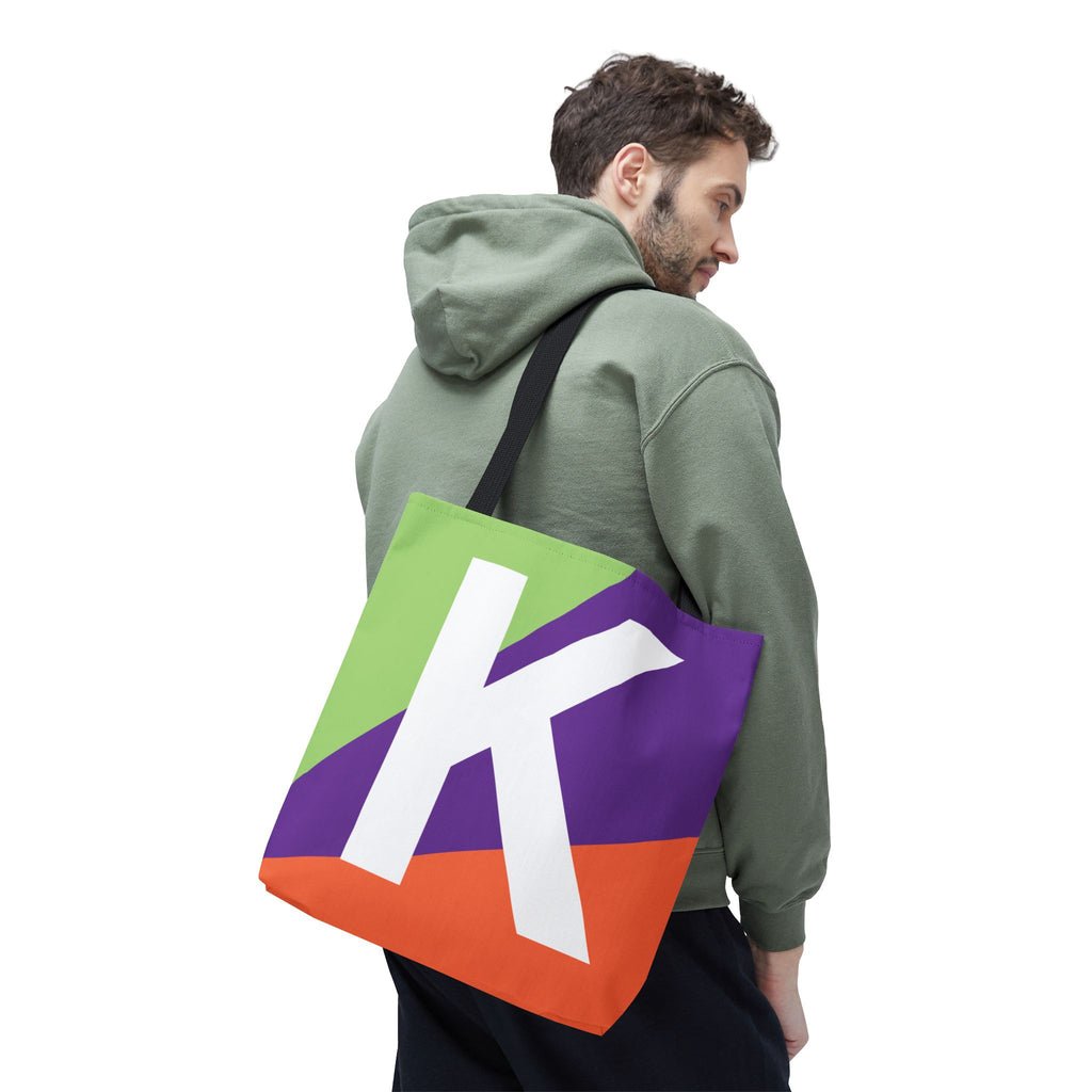 Monogram 'K' Colorblock Tote Bag — Personalized Initial K Shoulder Tote