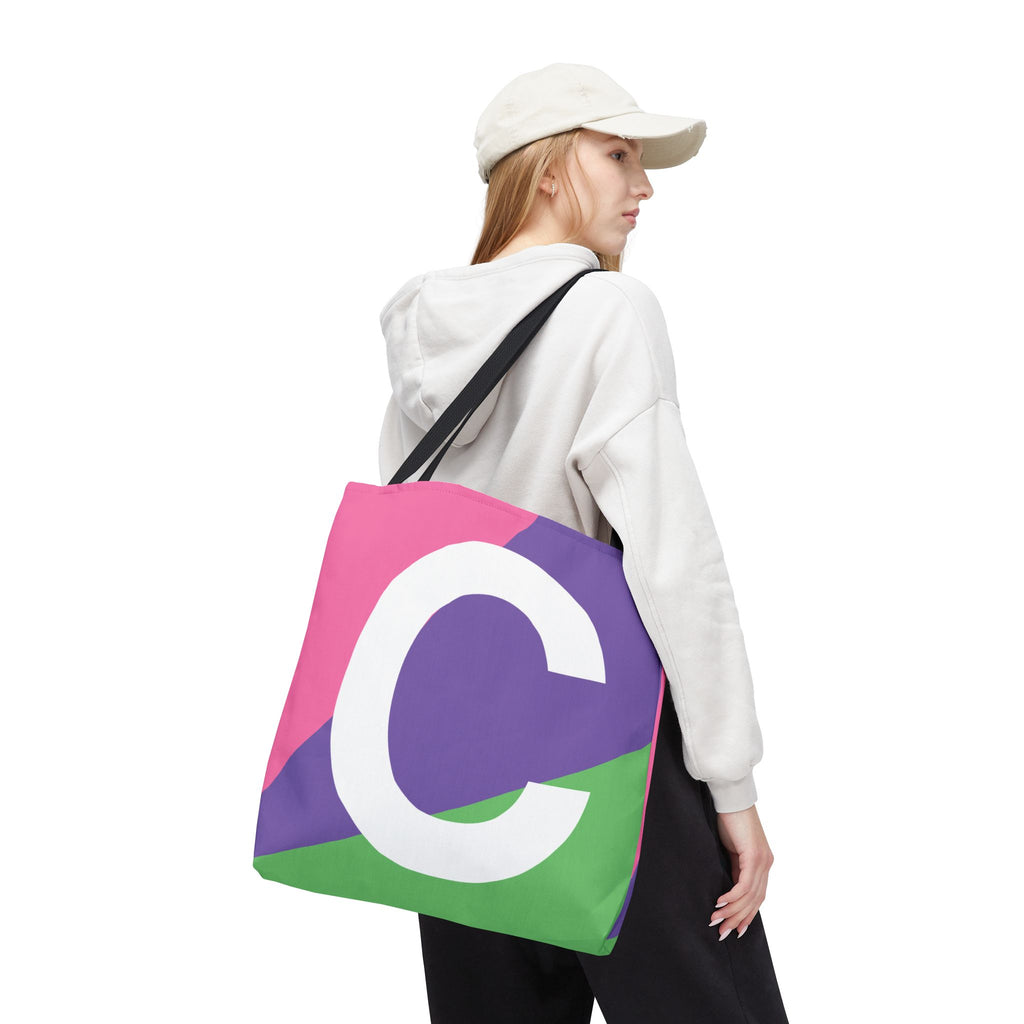 Monogram 'C' Colorblock Tote Bag — Personalized Initial C Shoulder Tote