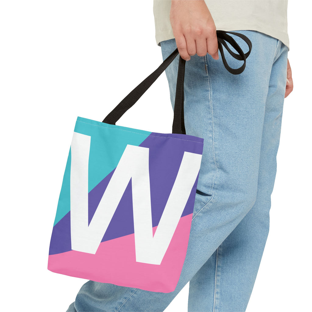 Monogram 'W' Colorblock Tote Bag — Personalized Initial W Shoulder Tote
